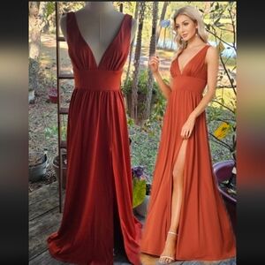 Ever Pretty Chiffon High Slit Sleeveless Formal Dress In Burnt Orange Size 4
